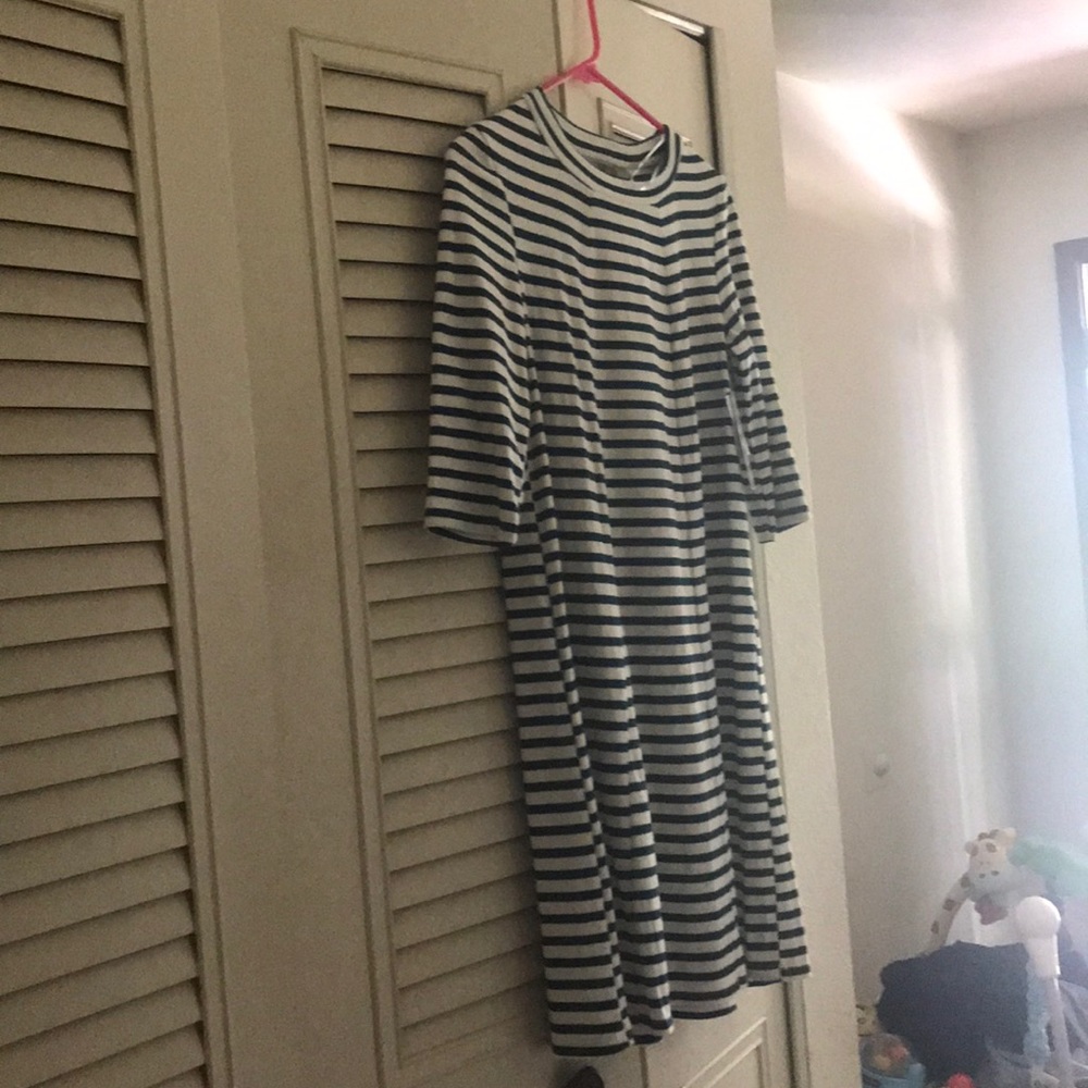 Green and white striped dress